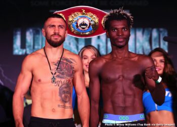 COMMEY TIPS THE WEIGHT AT 134.2 IBS AND LOMA TIPS THE WEIGHT AT 134.4 IBS AHEAD OF THEIR CLASH