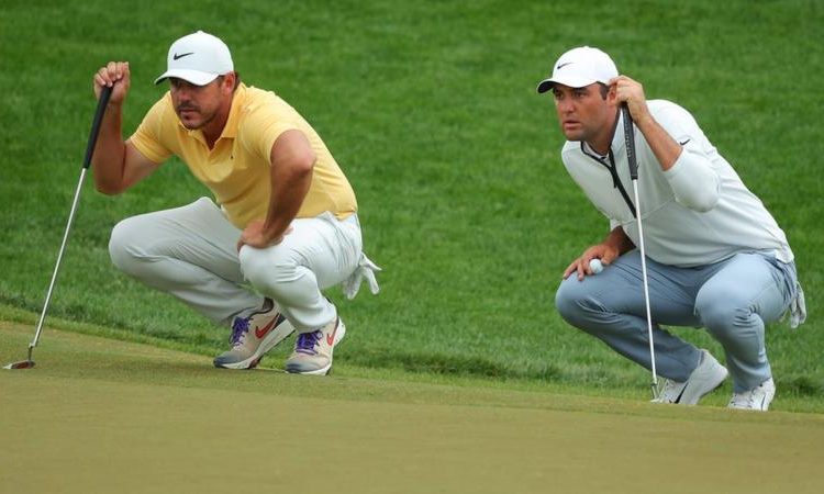 Scottie Scheffler, Viktor Hovland, and Corey Conners lead the US PGA Championship at the halfway point, as Jon Rahm battled to make the cut.