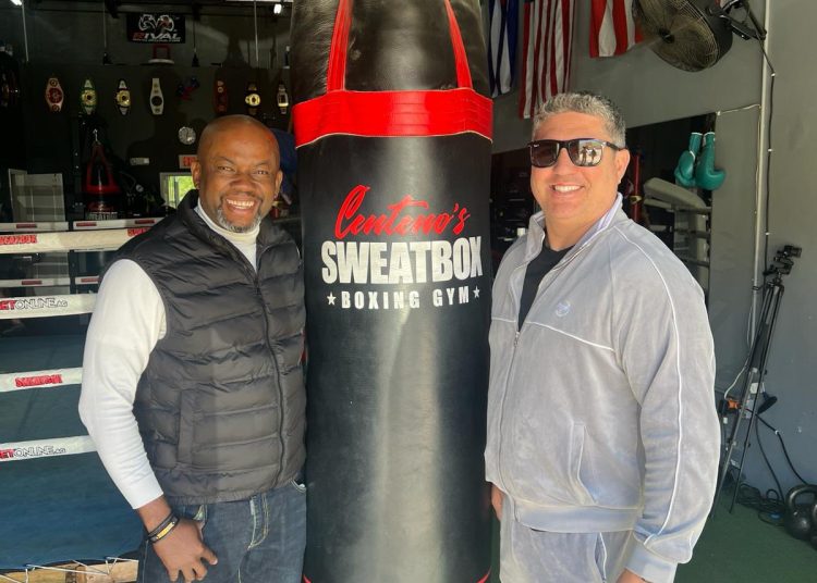 Sammy Anim Addo, co-manager of John Laryea, Meets Peter Kahn at Centenos SweatBox Boxing Gym, Florida